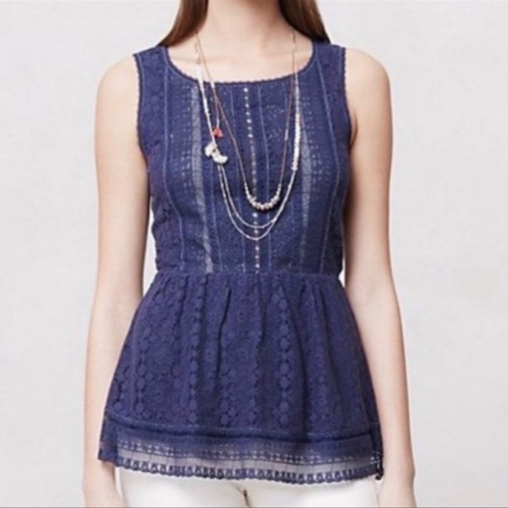 Anthropologie One September Blue Sleeveless Lace Crochet Tank Top Medium